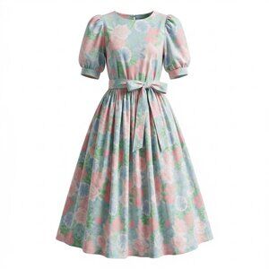 Vintage Laura Ashley pastel flower dress puff sleeve